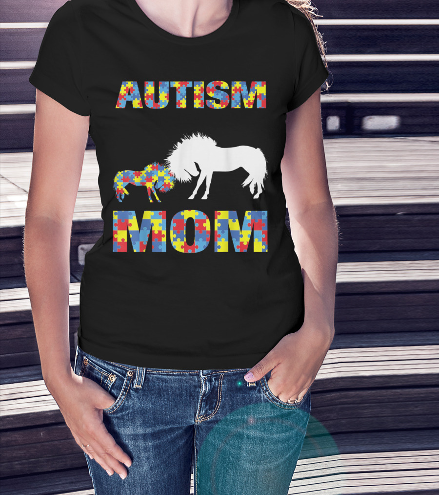 AUTISM MOM Horse Puzzle Piece T-Shirt