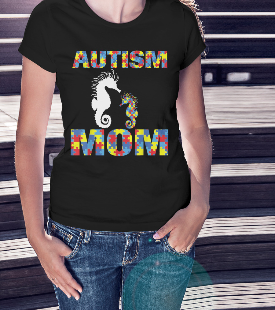 Autism Mom Seahorse Puzzle Piece T-Shirt