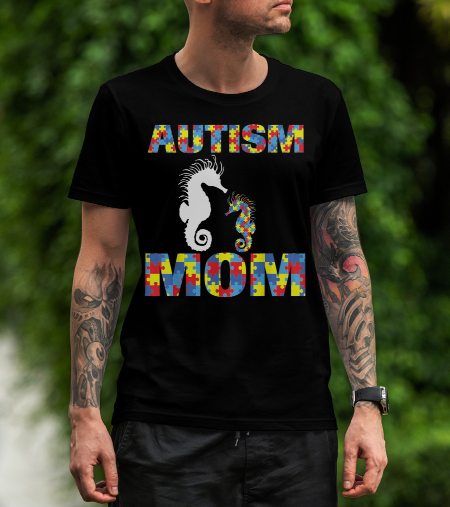 Autism Mom Seahorse Puzzle Piece T-Shirt
