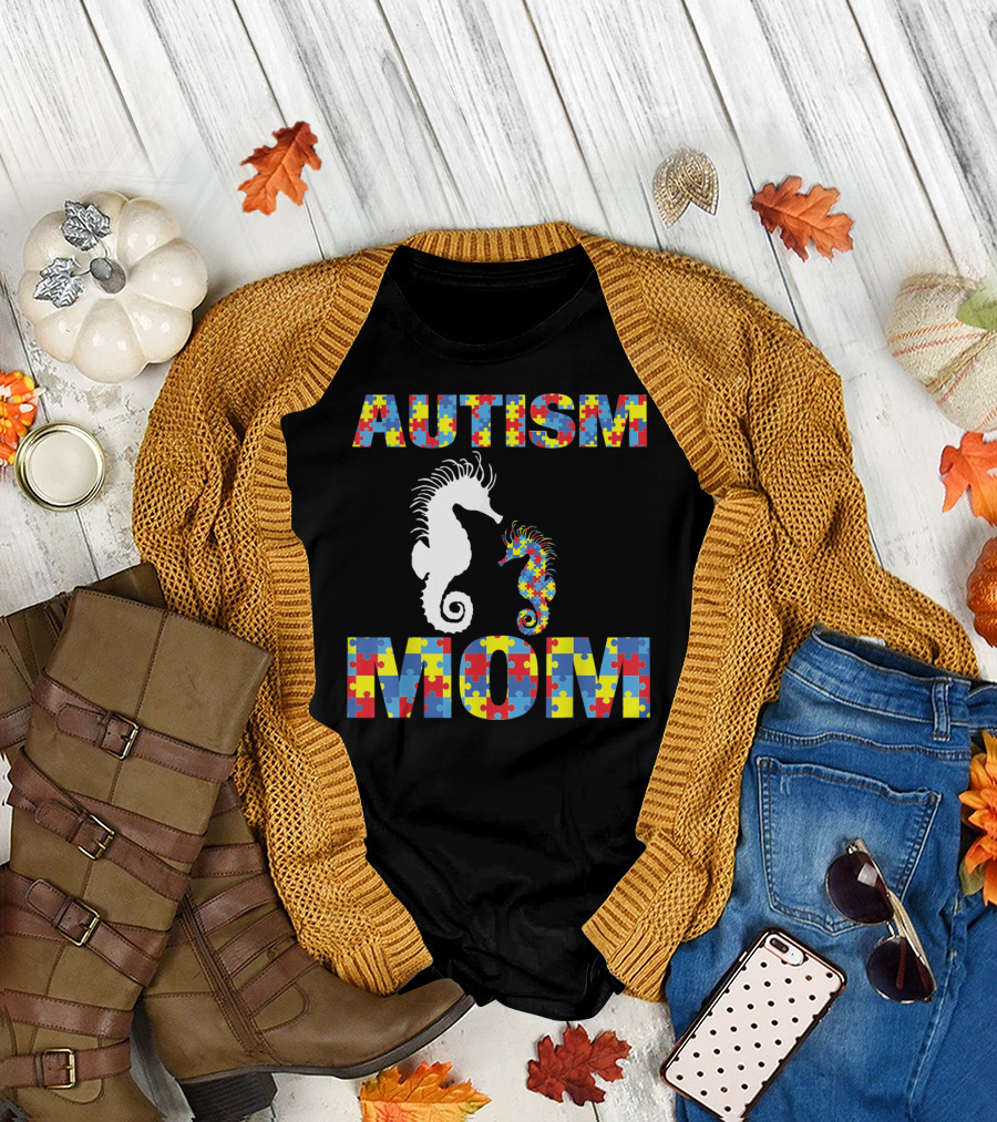 Autism Mom Seahorse Puzzle Piece T-Shirt