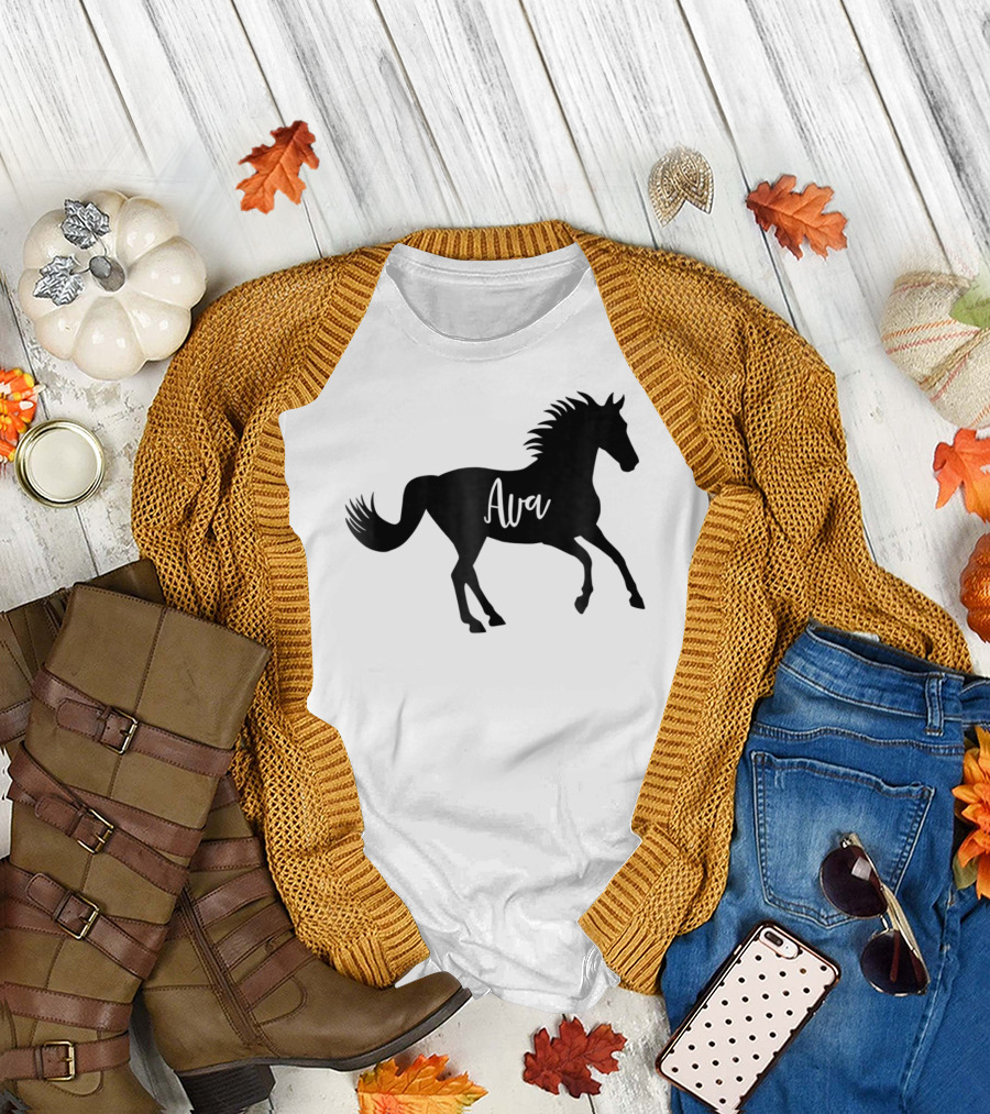 Ava Horse Animal Silhouette Personalized Name T-Shirt