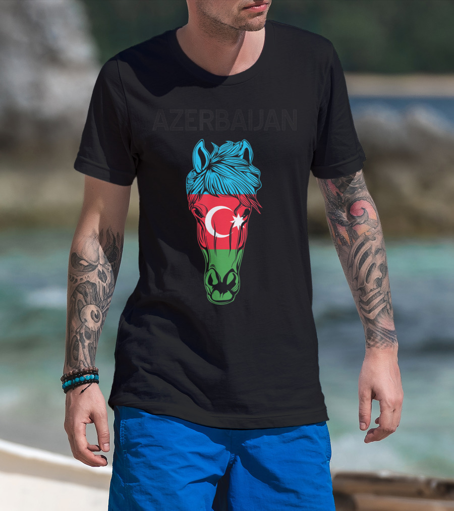Azerbaijan Horse Head With Azerbaijan Flag T-Shirt