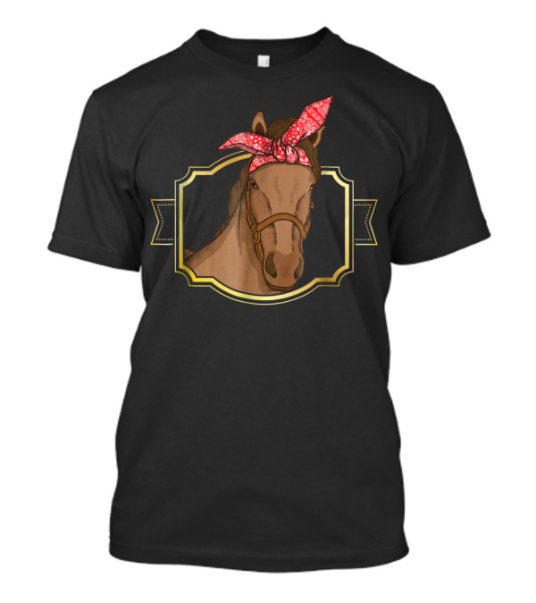 Bandana Horse Wearing Red Head Wrap Equestrian Horseback Riding T-Shirt