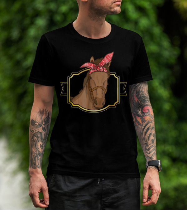 Bandana Horse Wearing Red Head Wrap Equestrian Horseback Riding T-Shirt
