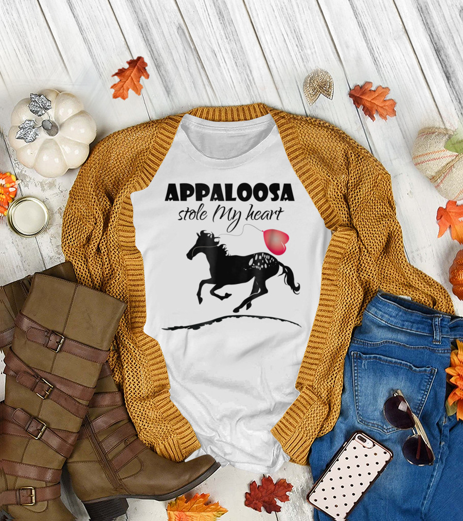 Appaloosa Stole My Heart Horse Lover Black Horse Red Heart Balloon T-Shirt