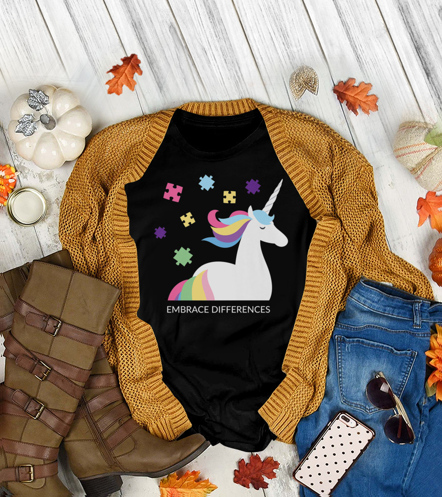 Embrace Differences Autism Awareness Unicorn Horse T-Shirt