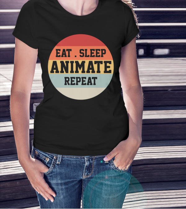Eat Sleep Animate Repeat Retro Circle T-Shirt