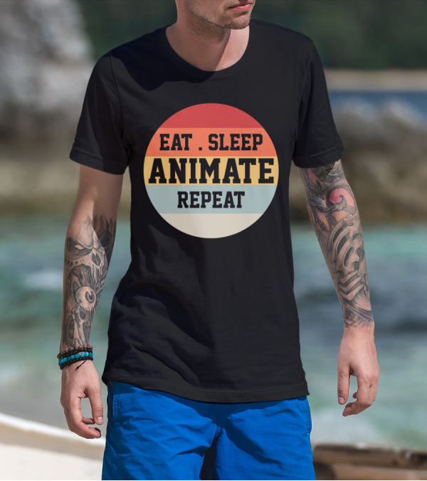 Eat Sleep Animate Repeat Retro Circle T-Shirt
