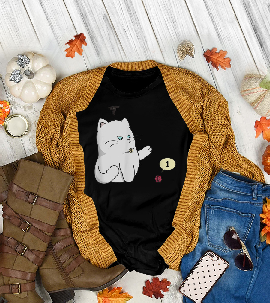 Funny Cat Rolling Dice Critical Failure Dungeons And Cats Cat Lovers T-Shirt