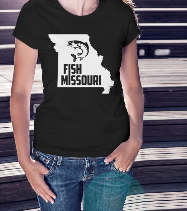 Fish Missouri State Pride Fishing Map With Jumping Fish T-Shirt