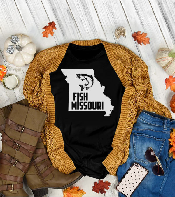 Fish Missouri State Pride Fishing Map With Jumping Fish T-Shirt