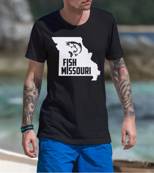 Fish Missouri State Pride Fishing Map With Jumping Fish T-Shirt