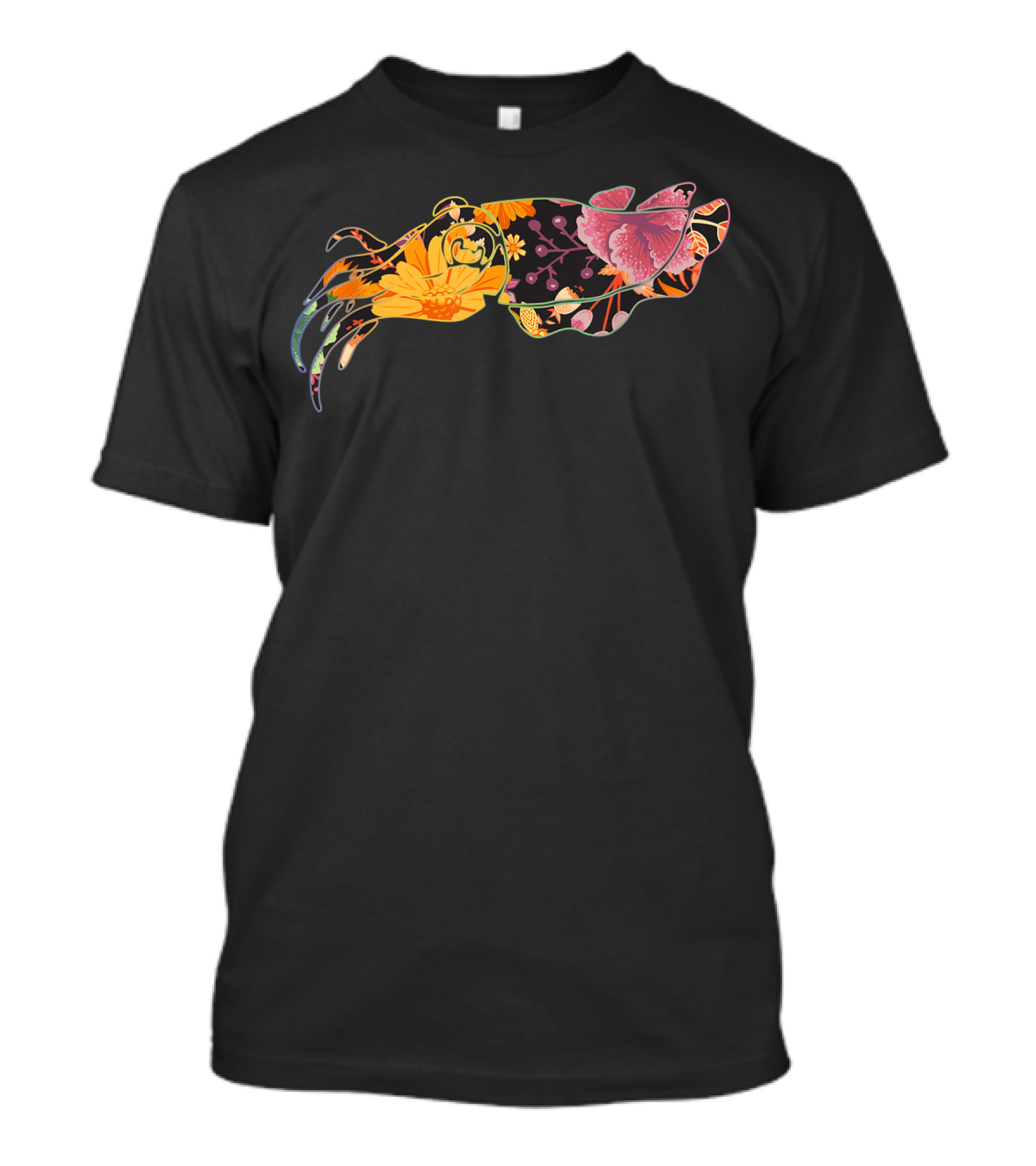 Floral Flower Vintage Cuttlefish Design With Colorful Blossoms T-Shirt