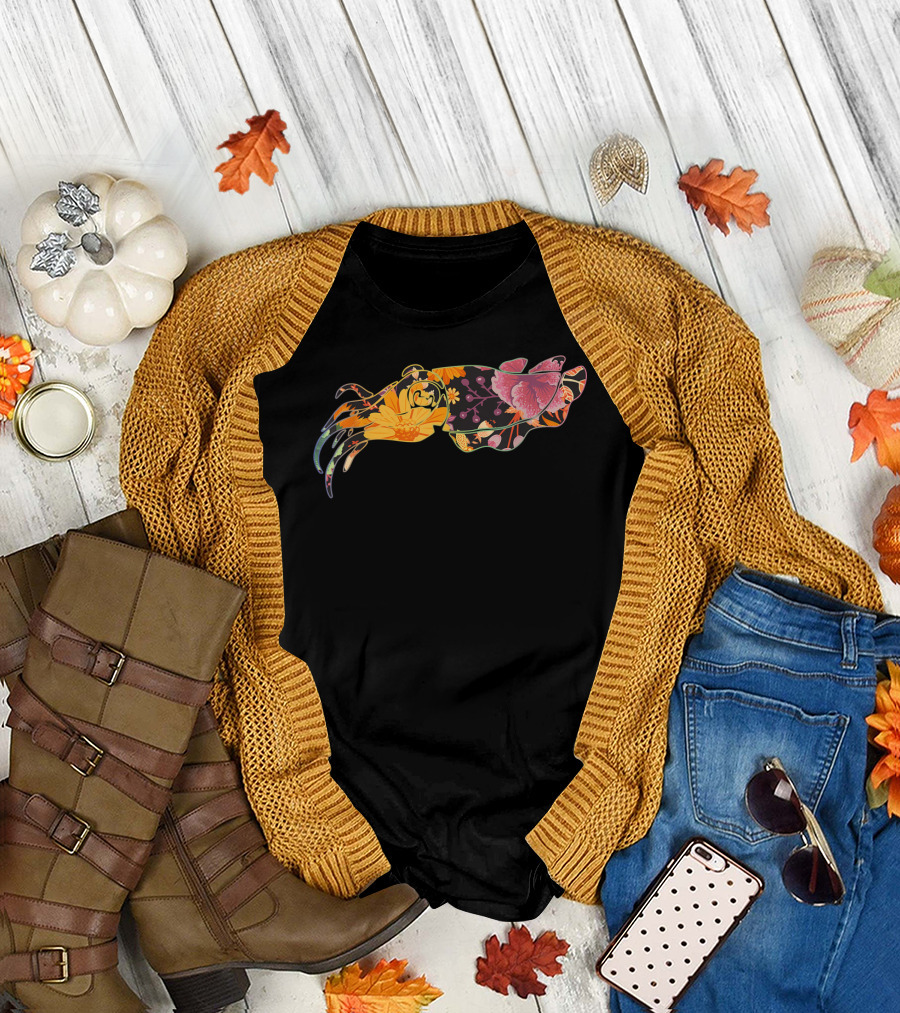 Floral Flower Vintage Cuttlefish Design With Colorful Blossoms T-Shirt