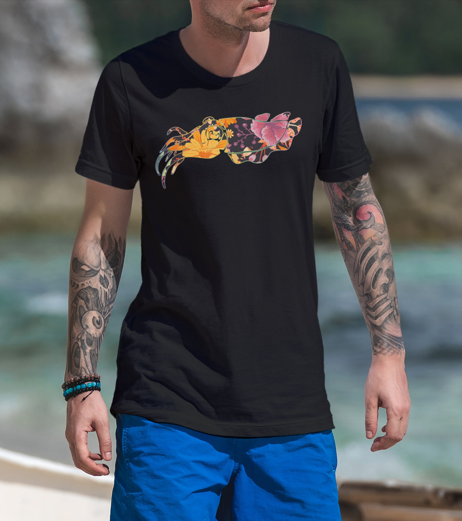Floral Flower Vintage Cuttlefish Design With Colorful Blossoms T-Shirt