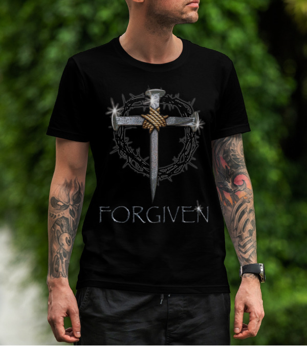 Forgiven 3 Nails 1 Cross 4 Given Iconic Religious Symbolism Cross And Crown Of Thorns T-Shirt