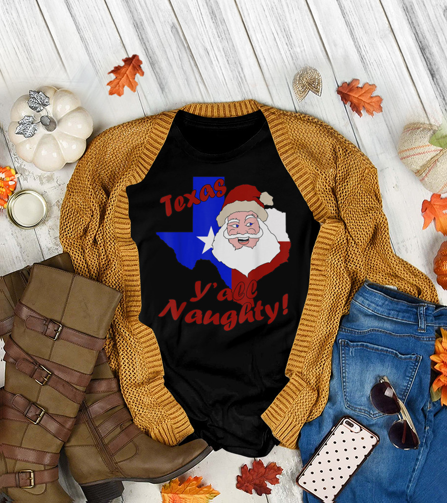 Texas Y'all Naughty Funny Adult Christmas Santa T-Shirt