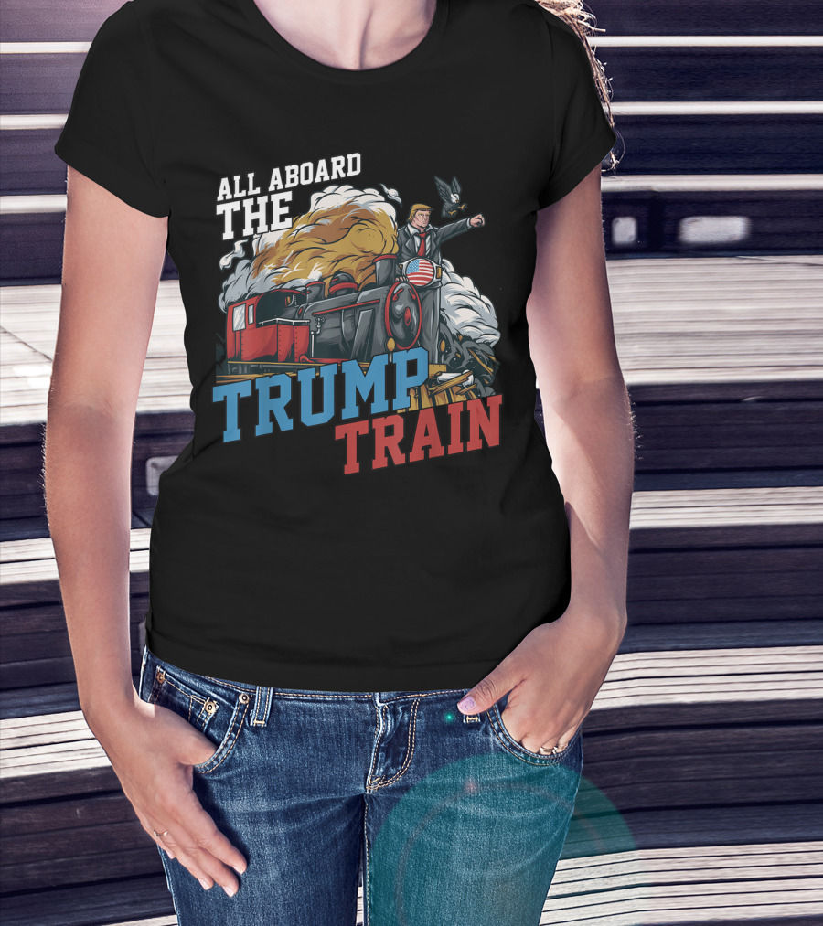 All Aboard The Trump Train American USA Patriotic T-Shirt