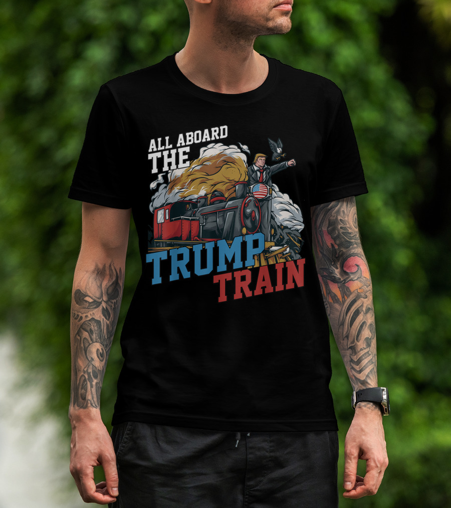 All Aboard The Trump Train American USA Patriotic T-Shirt