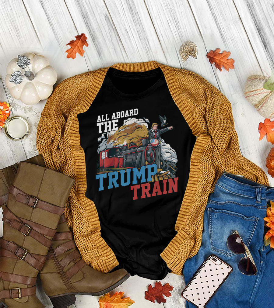 All Aboard The Trump Train American USA Patriotic T-Shirt