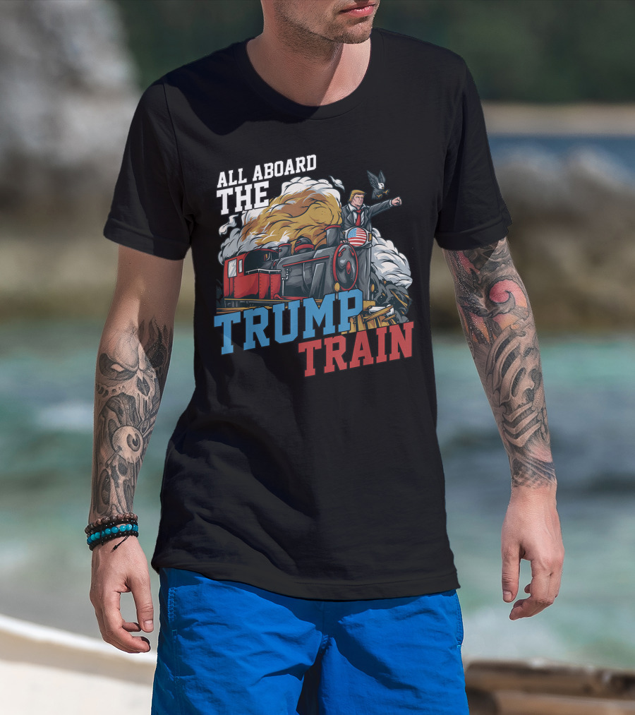 All Aboard The Trump Train American USA Patriotic T-Shirt