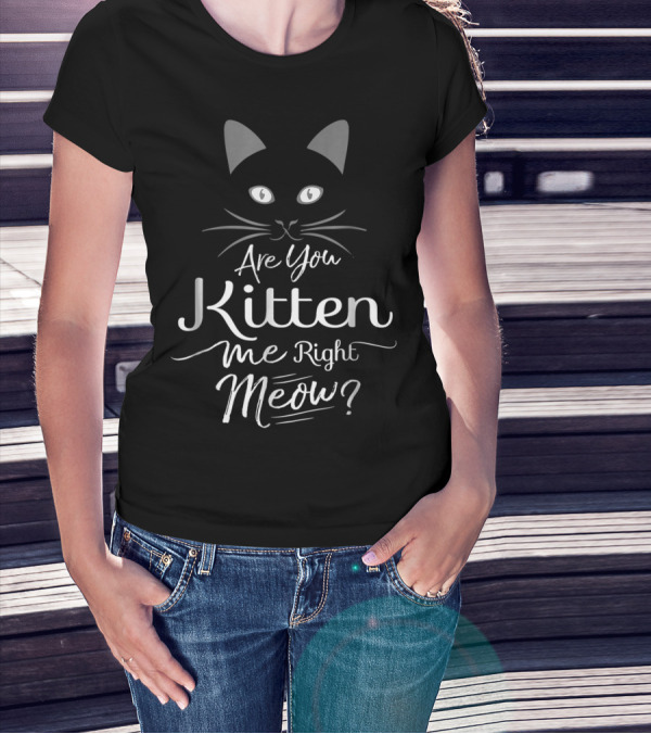 Are You Kitten Me Right Meow Cat Face Playful Pun T-Shirt