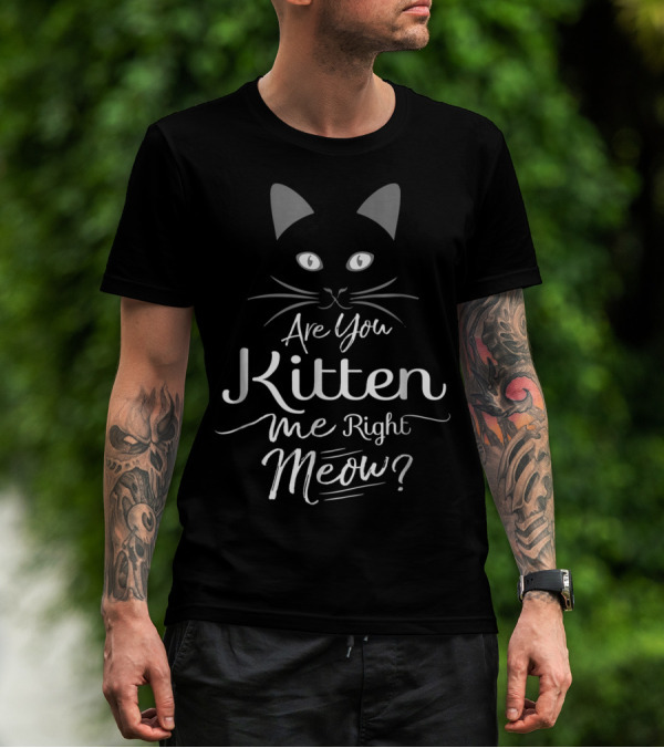 Are You Kitten Me Right Meow Cat Face Playful Pun T-Shirt