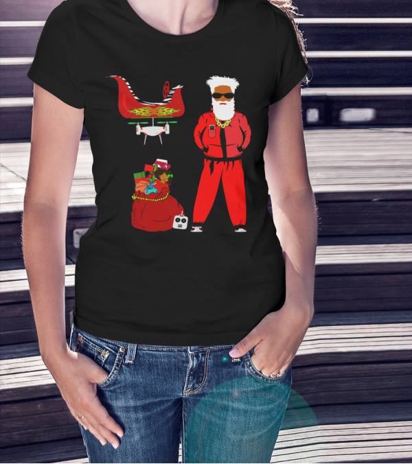 Santa In Tracksuit With Sleigh And Gifts T-Shirt