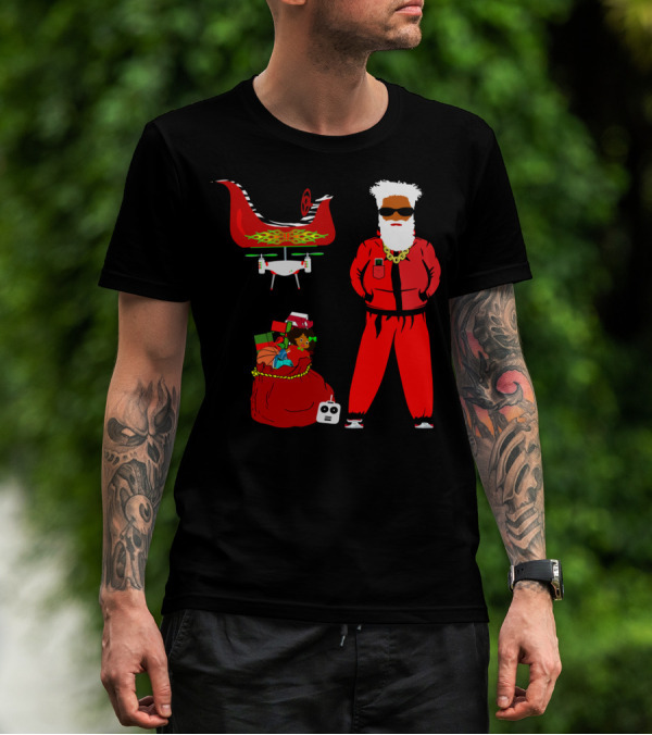 Santa In Tracksuit With Sleigh And Gifts T-Shirt