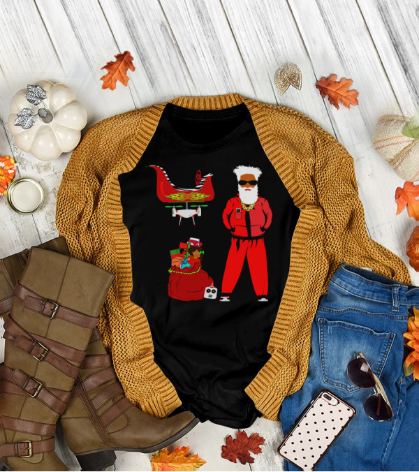 Santa In Tracksuit With Sleigh And Gifts T-Shirt