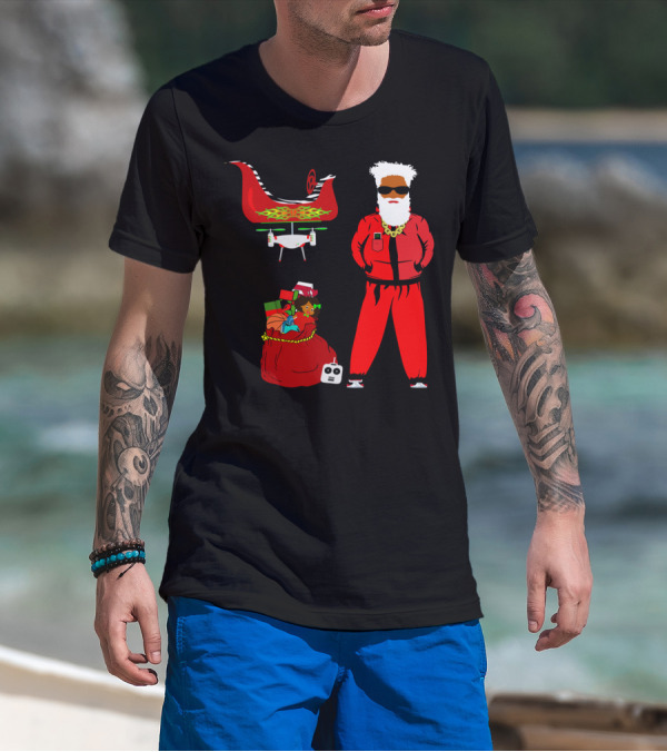 Santa In Tracksuit With Sleigh And Gifts T-Shirt