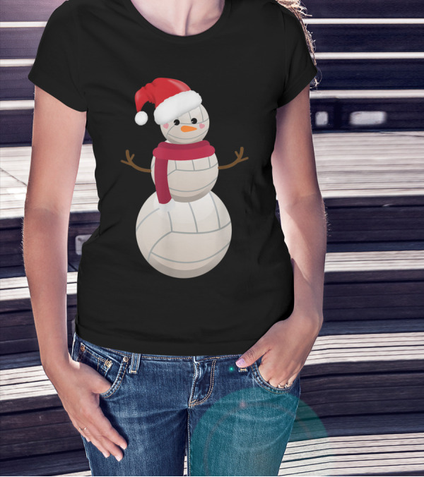 Funny Christmas Snowman Volleyball Santa Hat T-Shirt