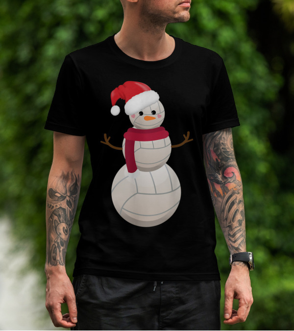 Funny Christmas Snowman Volleyball Santa Hat T-Shirt