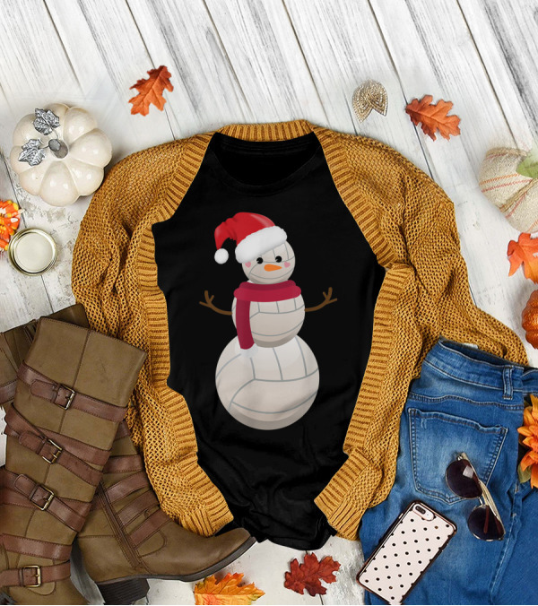 Funny Christmas Snowman Volleyball Santa Hat T-Shirt