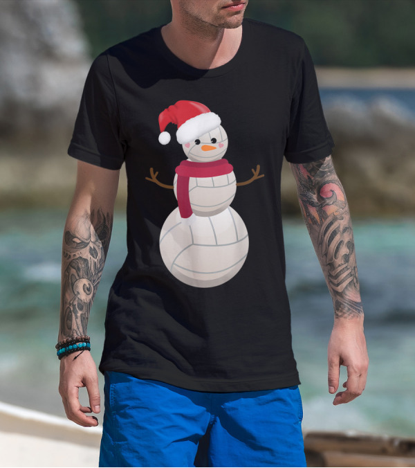 Funny Christmas Snowman Volleyball Santa Hat T-Shirt
