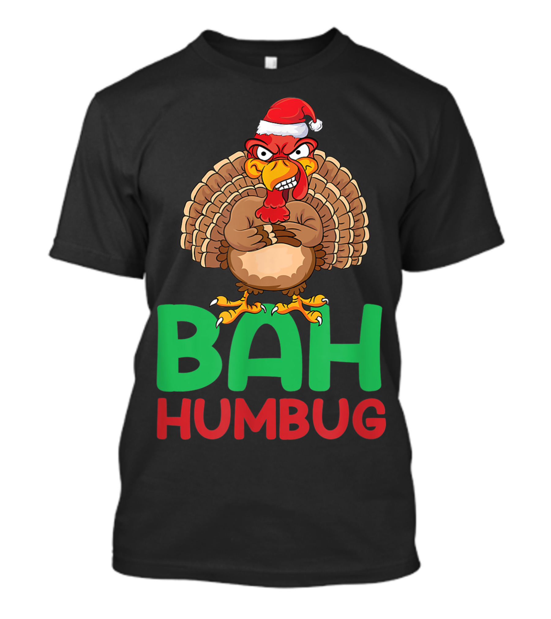 Bah Humbug Christmas Turkey With Santa Hat T-Shirt