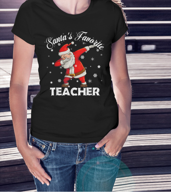 Santa's Favorite Teacher Dabbing Snowflakes T-Shirt