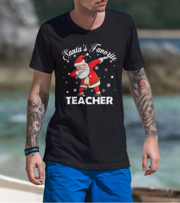 Santa's Favorite Teacher Dabbing Snowflakes T-Shirt