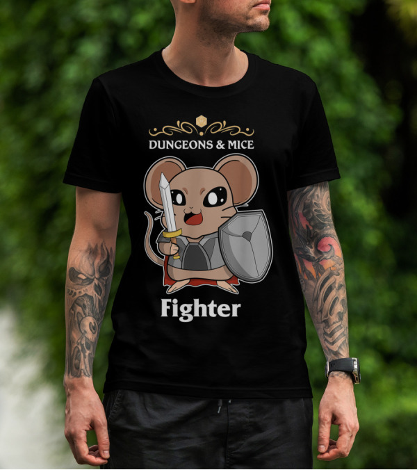 Dungeons And Mice Fighter RPG Sword Shield Knight Mouse T-Shirt