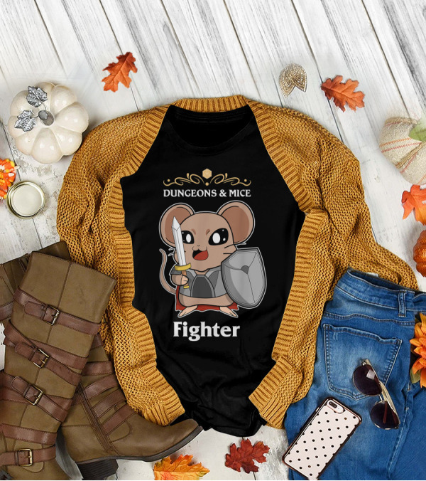 Dungeons And Mice Fighter RPG Sword Shield Knight Mouse T-Shirt