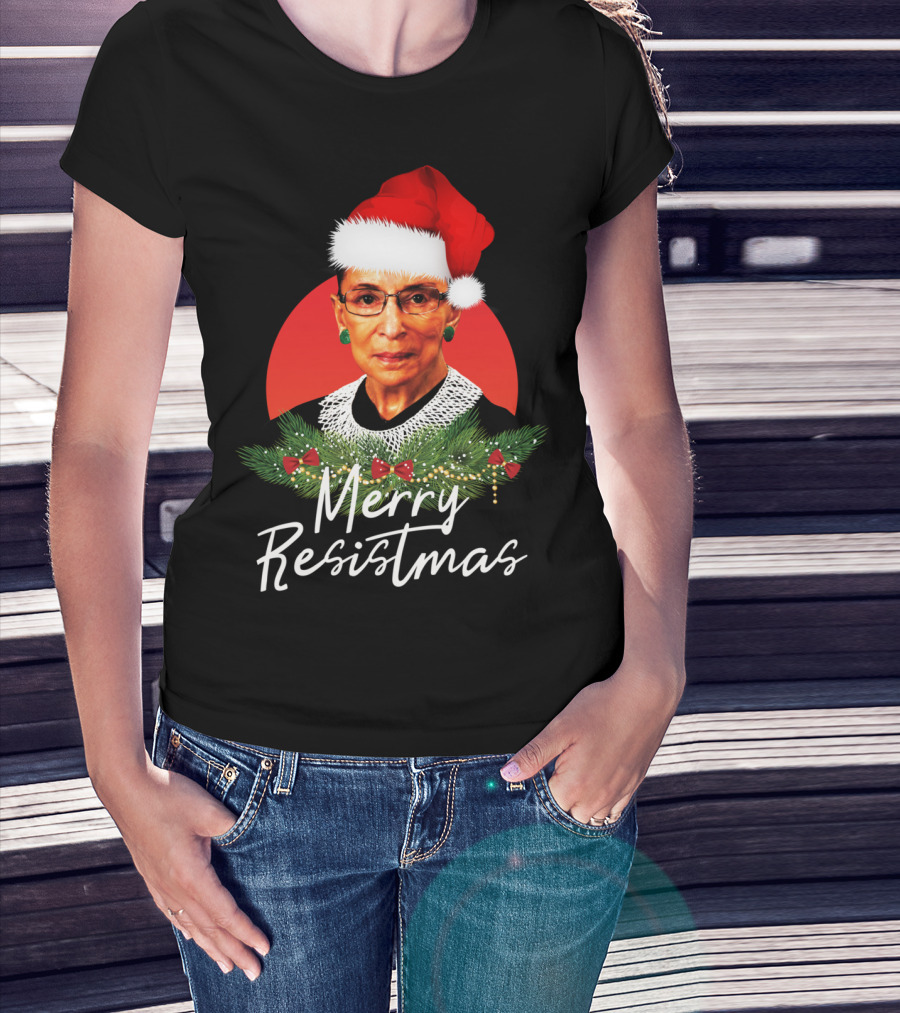 Merry Resistmas Ruth Bader Ginsburg Santa Hat Holiday T-Shirt