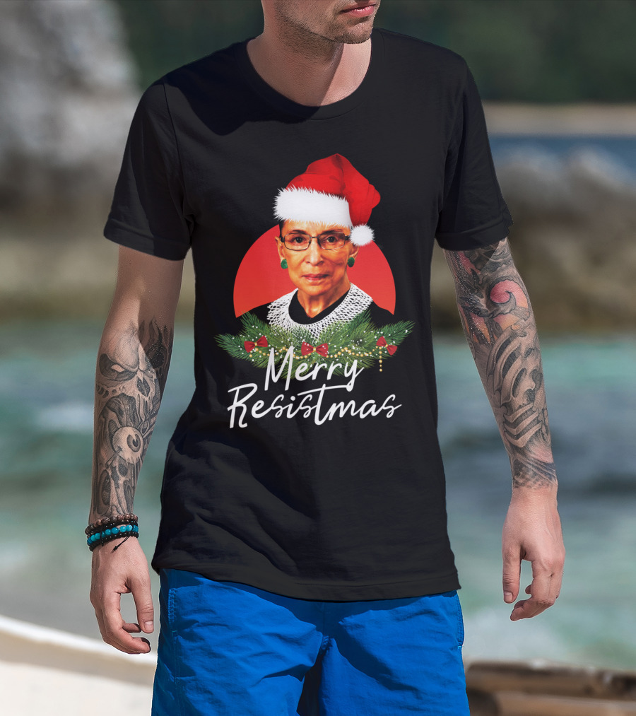 Merry Resistmas Ruth Bader Ginsburg Santa Hat Holiday T-Shirt