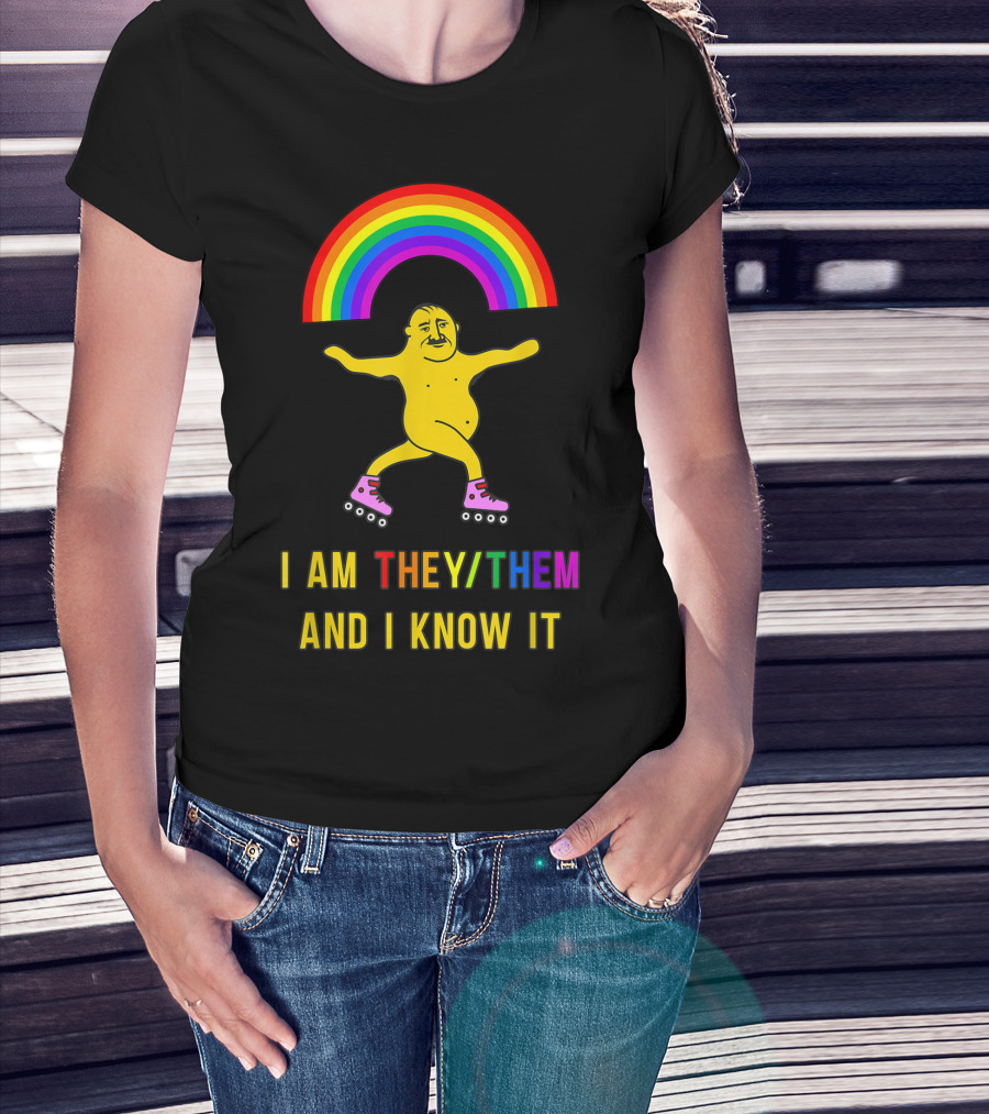 I Am They Them And I Know It Rainbow Skate Genderfluid T-Shirt
