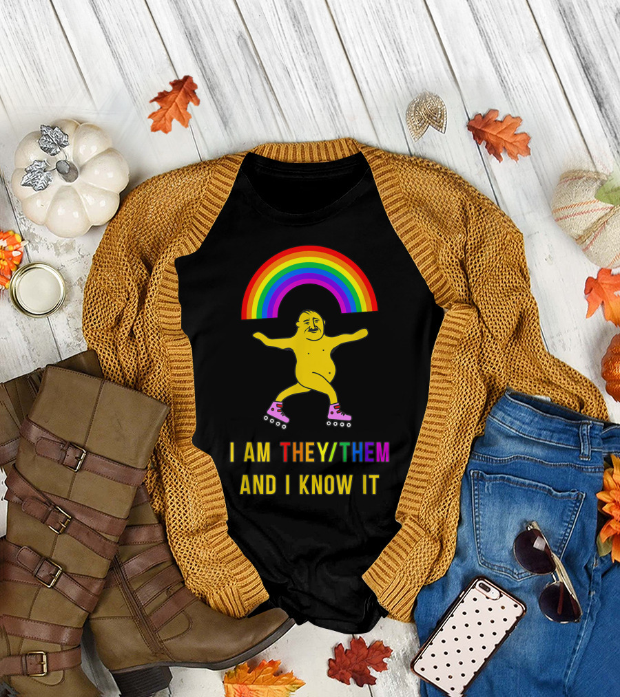 I Am They Them And I Know It Rainbow Skate Genderfluid T-Shirt
