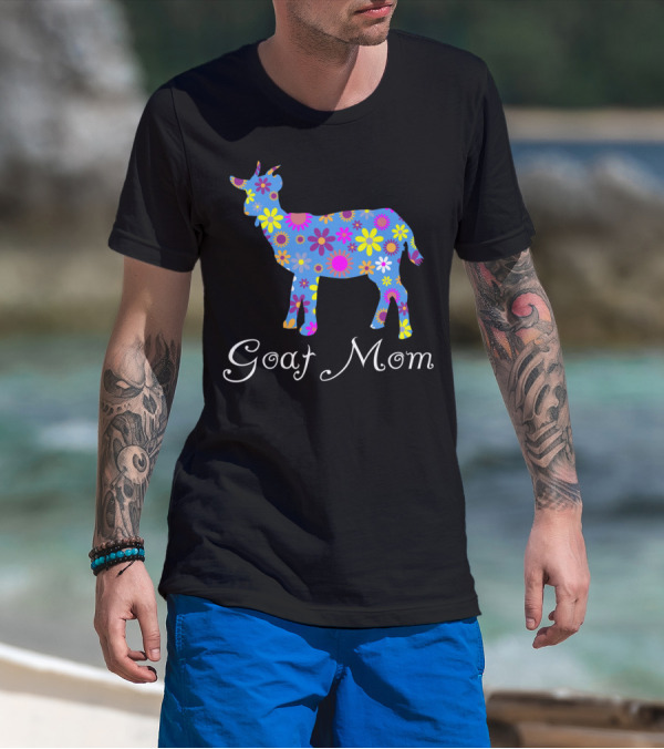 Goat Mom Cute Colorful Floral Farm Animal T-Shirt