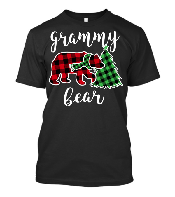 Grammy Bear Buffalo Plaid Christmas Tree Scarf T-Shirt