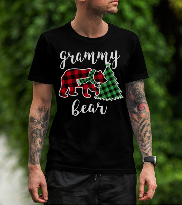 Grammy Bear Buffalo Plaid Christmas Tree Scarf T-Shirt