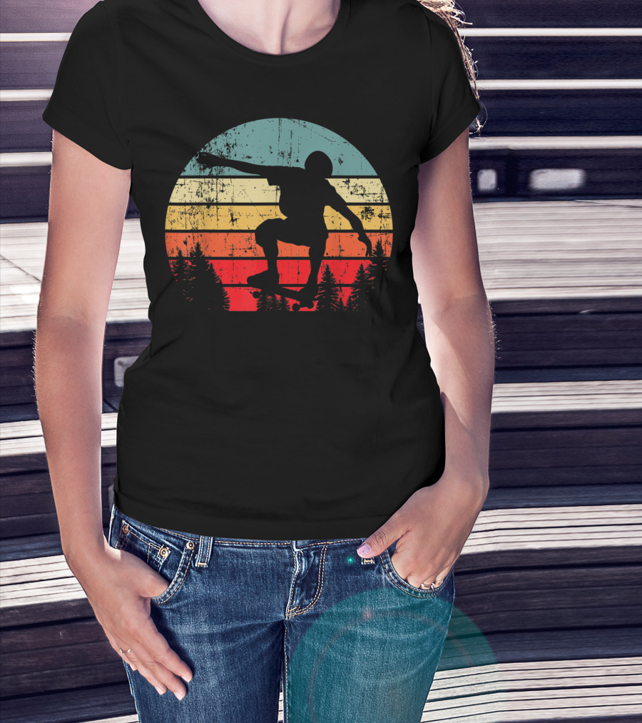 Half Pipe Vintage Skateboarder Skater Retro Sunset T-Shirt