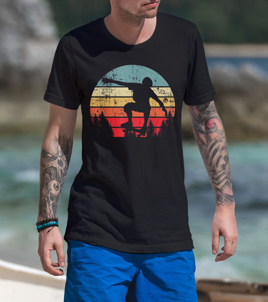 Half Pipe Vintage Skateboarder Skater Retro Sunset T-Shirt