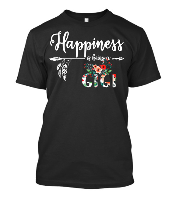 Happiness Is Being A Gigi Feathers Flowers Arrow T-Shirt
